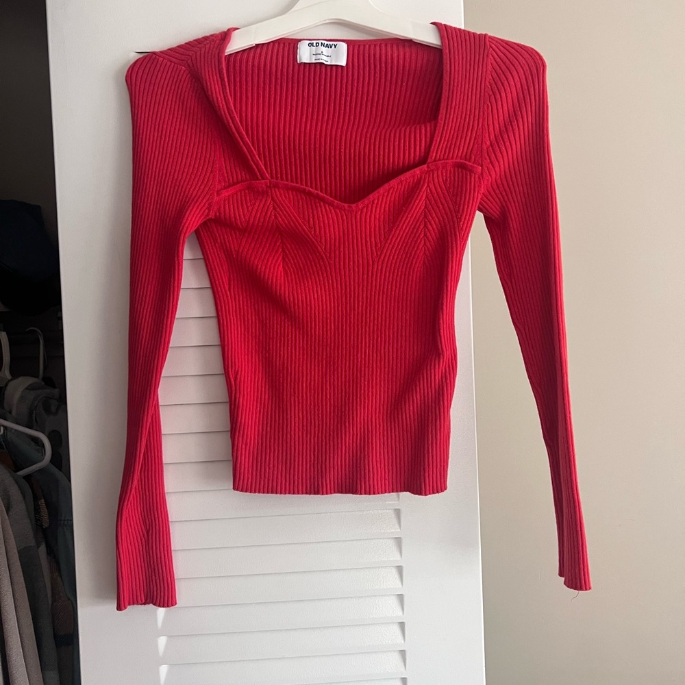 Old Navy Red Ribbed Fitted Blouse